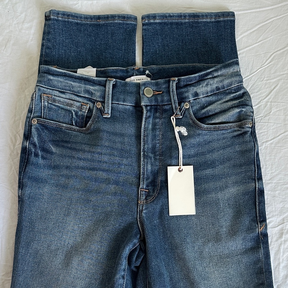 Good American Dark Blue Distressed Skinny Jeans